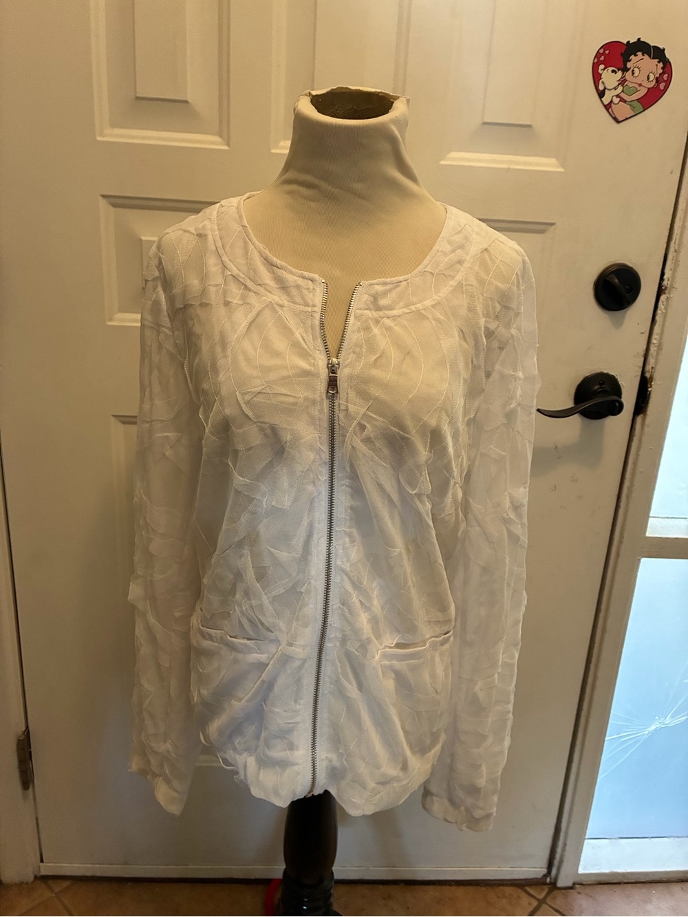 Peck & Peck White Top with Pink Scroll Logo Trim